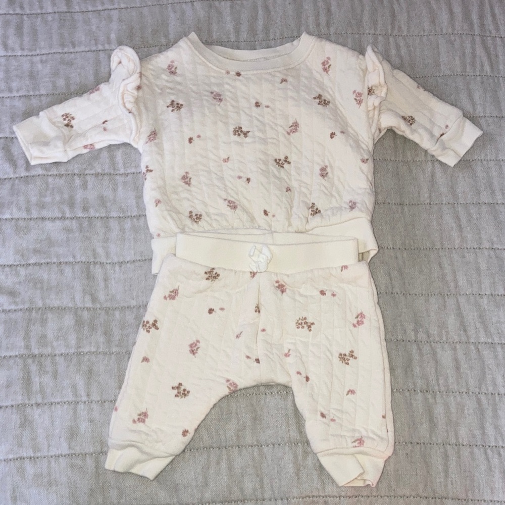 #40. Carter’s - Cream Quilted Baby Two-Piece Set with Pink Floral Print